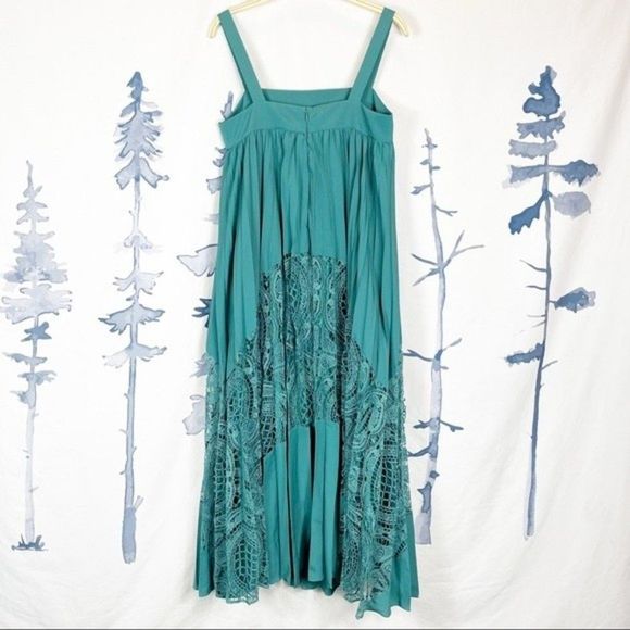 NWT Anthropologie Geisha Designs Pleated Lace Maxi Dress Teal Size S - Picture 9 of 12